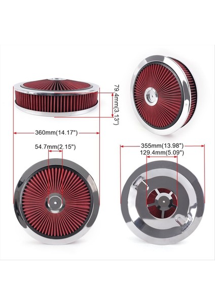 Evrensel Araba Hava Filtresi, 14X3, Yüksek Akışlı, Yıkanabilir, Kırmızı (Yurt Dışından) fırsatları