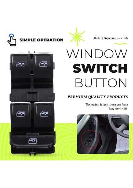 Skoda Octavıa 2013-2017 Lhd Için 5ED959857A Elektrikli Cam Anahtarı Kontrol Düğmesi Ön Sol (Yurt Dışından) fırsatları