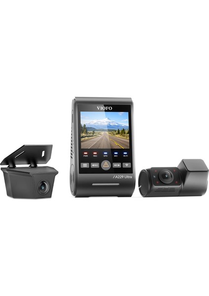 A229 Ultra-W 3 Kameralı Ön+Arka Su Geçirmez+İç 4K+4K+1080P HDR Sony STARVIS 2 Sensörlü GPS'li Araç Kamerası