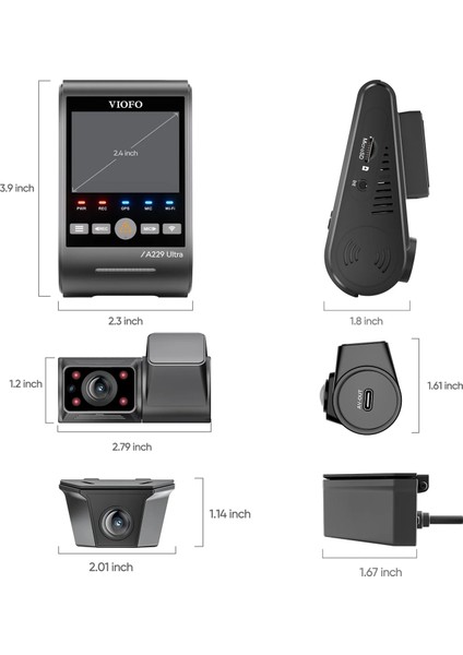 A229 Ultra-W 3 Kameralı Ön+Arka Su Geçirmez+İç 4K+4K+1080P HDR Sony STARVIS 2 Sensörlü GPS'li Araç Kamerası modelleri
