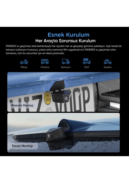 RWE800 A229 Ultra Uyumlu 4K Ultra Hd IP67 Su Geçirmez Dış Arka Kamera