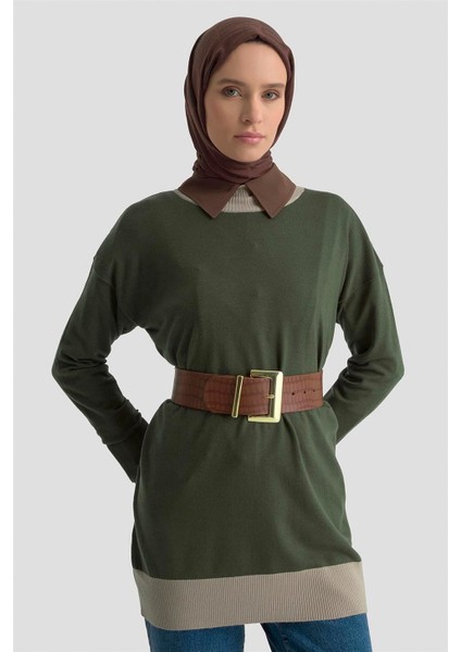 Color Block Triko Tunik 25KD6018 Haki