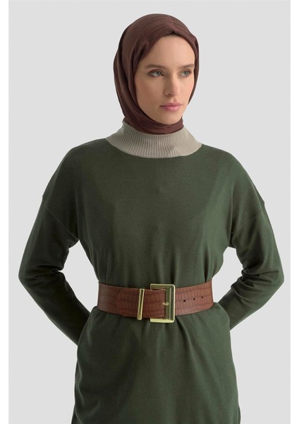 Color Block Triko Tunik 25KD6018 Haki modelleri