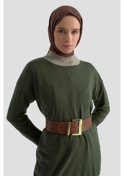 Color Block Triko Tunik 25KD6018 Haki fırsatları