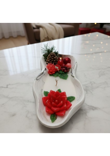 Dekoratif Mermer Desenli Ev,ofis,hediyelik Büyük Mum Aranjman Tabağı