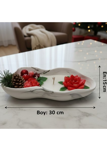 Dekoratif Mermer Desenli Ev,ofis,hediyelik Büyük Mum Aranjman Tabağı