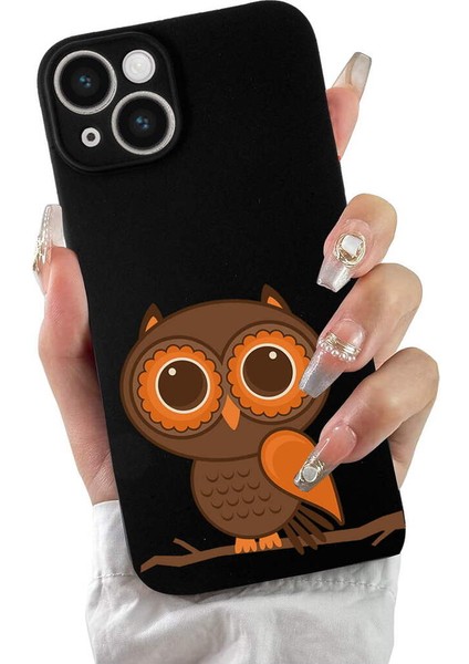 iPhone 14 ile Uyumlu Baykuş (0214A) Tasarımlı Siyah Lansman Silikon Kılıf fiyatları