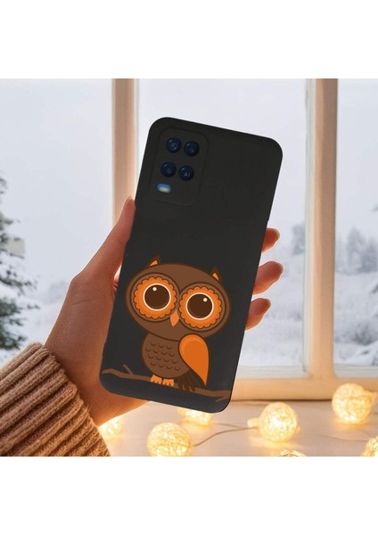 Oppo A16 ile Uyumlu Baykuş (0214A) Tasarımlı Siyah Lansman Silikon Kılıf