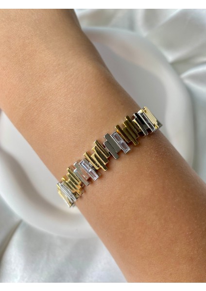 Çift Renkli Asimetrik Tarz Çelik Bileklik