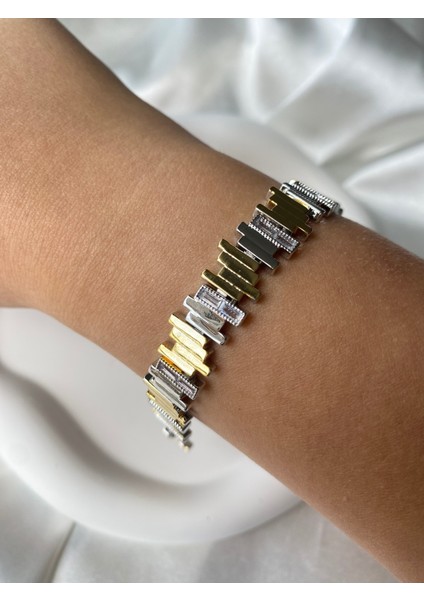 Çift Renkli Asimetrik Tarz Çelik Bileklik fiyatları