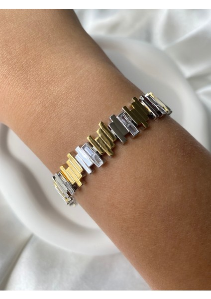 Çift Renkli Asimetrik Tarz Çelik Bileklik modelleri