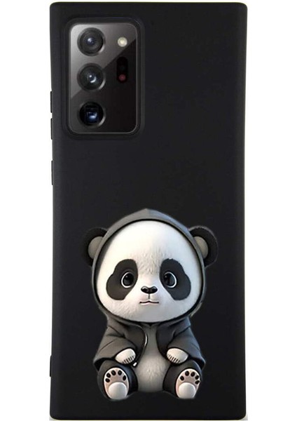 Samsung Galaxy Note 20 Ultra Uyumlu Sevimli Panda (0214D) Tasarımlı Siyah Lansman Kılıf