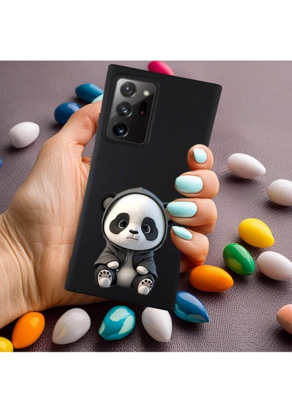 Samsung Galaxy Note 20 Ultra Uyumlu Sevimli Panda (0214D) Tasarımlı Siyah Lansman Kılıf modelleri