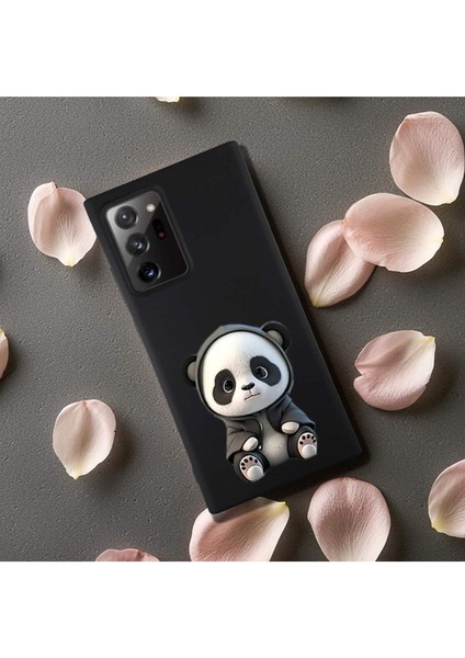 Samsung Galaxy Note 20 Ultra Uyumlu Sevimli Panda (0214D) Tasarımlı Siyah Lansman Kılıf