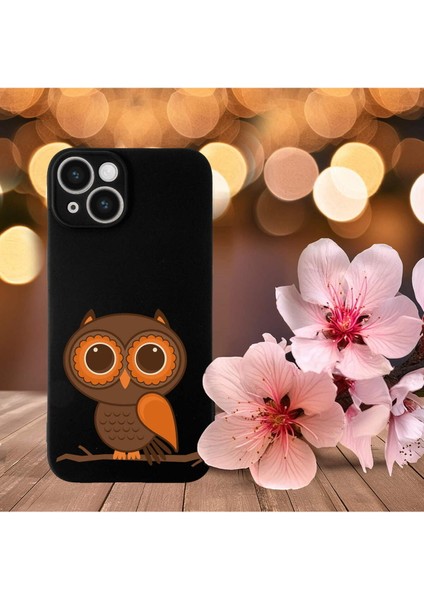 iPhone 14 ile Uyumlu Baykuş (0214A) Tasarımlı Siyah Lansman Silikon Kılıf indirimleri