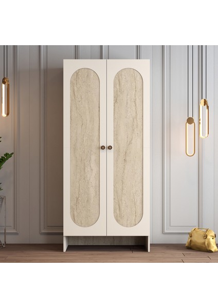 Münih 2 Kapaklı (2) Gardırop Krem / Traverten Mermer
