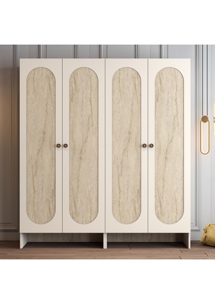 Münih 4 Kapaklı (22) Gardırop Krem / Traverten Mermer