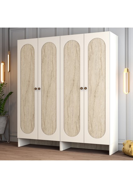 Münih 4 Kapaklı (22) Gardırop Krem / Traverten Mermer fiyatları