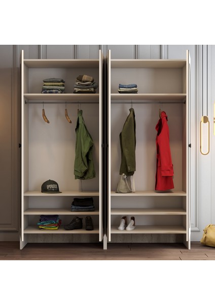 Münih 4 Kapaklı (22) Gardırop Krem / Traverten Mermer modelleri