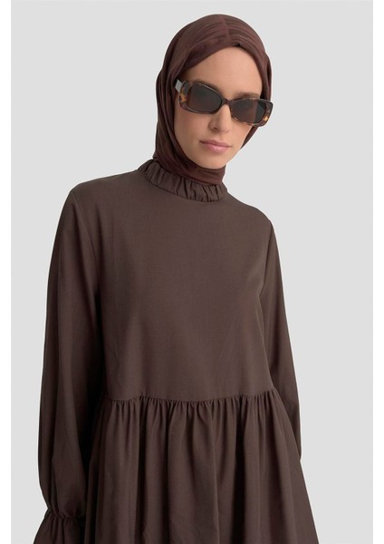 Fırfırlı Balon Kollu Tunik 25KD9018 Acı Kahve fiyatları