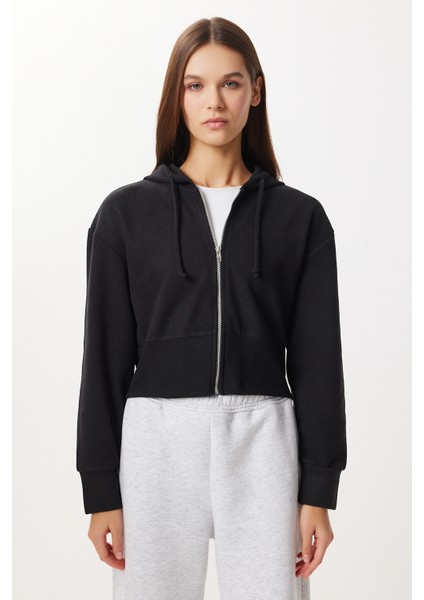 Kapüşonlu Fermuarlı Selanik Sweatshirt LXA0025 Siyah modelleri