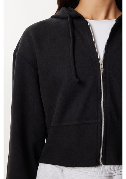 Kapüşonlu Fermuarlı Selanik Sweatshirt LXA0025 Siyah fırsatları
