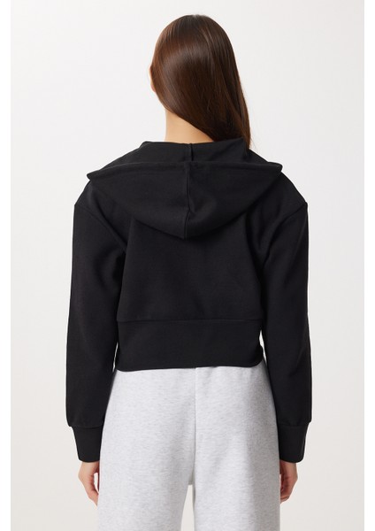 Kapüşonlu Fermuarlı Selanik Sweatshirt LXA0025 Siyah indirimleri