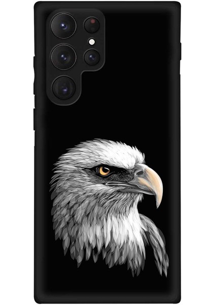 Samsung Galaxy S23 Ultra ile Uyumlu Kartal (0214C) Tasarımlı Siyah Lansman Kılıf