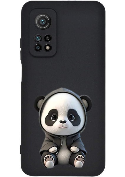 Xiaomi Mi 10T ile Uyumlu Sevimli Panda (0214D) Tasarımlı Siyah Lansman Kılıf