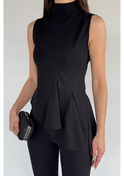 Kadın Dik Yaka Bluz Bel Lastikli Paça Büzgülü Pantolon Ikili Takım P-00019255 modelleri