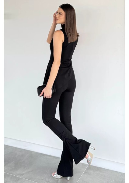 Kadın Dik Yaka Bluz Bel Lastikli Paça Büzgülü Pantolon Ikili Takım P-00019255 fırsatları