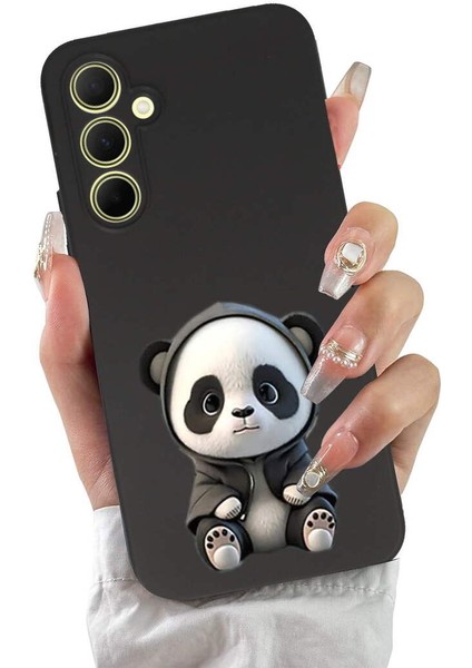 Samsung Galaxy A35 ile Uyumlu Sevimli Panda (0214D) Tasarımlı Siyah Lansman Kılıf fiyatları