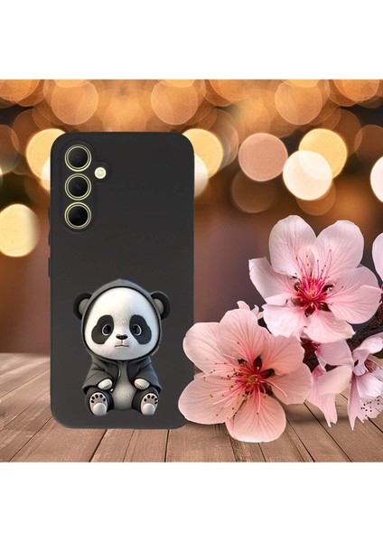 Samsung Galaxy A35 ile Uyumlu Sevimli Panda (0214D) Tasarımlı Siyah Lansman Kılıf indirimleri