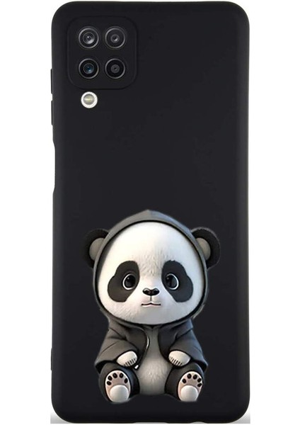 Samsung Galaxy M12 ile Uyumlu Sevimli Panda (0214D) Tasarımlı Siyah Lansman Kılıf