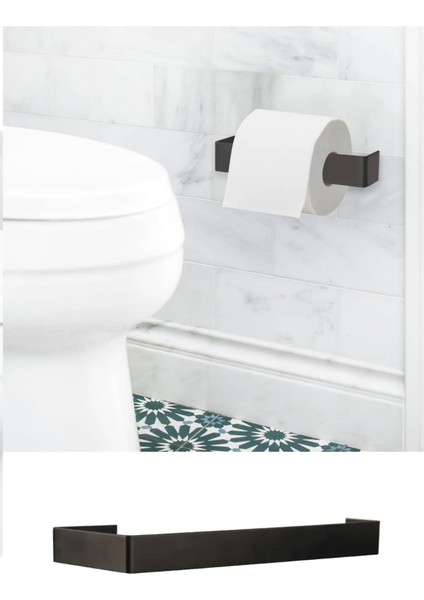 Siyah Tuvalet Kağıdı Tutucu Askısı, Yapışkanlı, Pratik ve Şık Tasarım