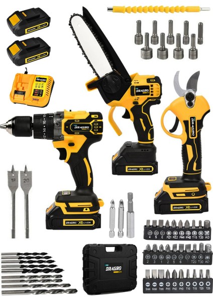 Alman 3x2 Pro Set 2 Akülü Şarjlı 3 Lü Set Dal Budama Makası Dal Budama Testeresi Akülü Vidalama