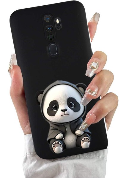 Oppo A5 2020 ile Uyumlu Sevimli Panda (0214D) Tasarımlı Siyah Lansman Kılıf fiyatları