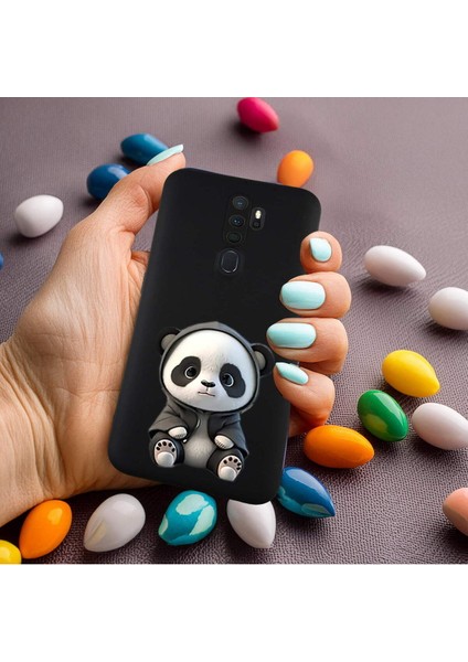 Oppo A5 2020 ile Uyumlu Sevimli Panda (0214D) Tasarımlı Siyah Lansman Kılıf modelleri