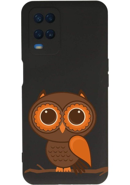 Oppo A54 ile Uyumlu Baykuş (0214A) Tasarımlı Siyah Lansman Silikon Kılıf