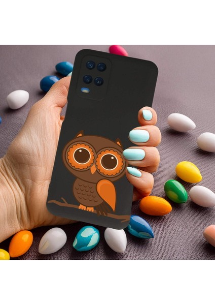 Oppo A54 ile Uyumlu Baykuş (0214A) Tasarımlı Siyah Lansman Silikon Kılıf modelleri