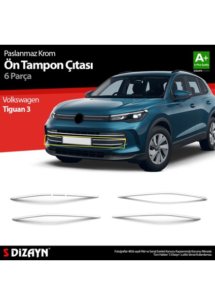 VW Tiguan 3 Krom Ön Tampon Çıtası 6 Prç. 2024 Üzeri A+ Kalite