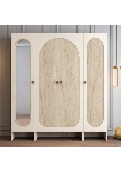 Münih 4 Kapaklı (413) Gardırop Krem / Traverten Mermer fiyatları