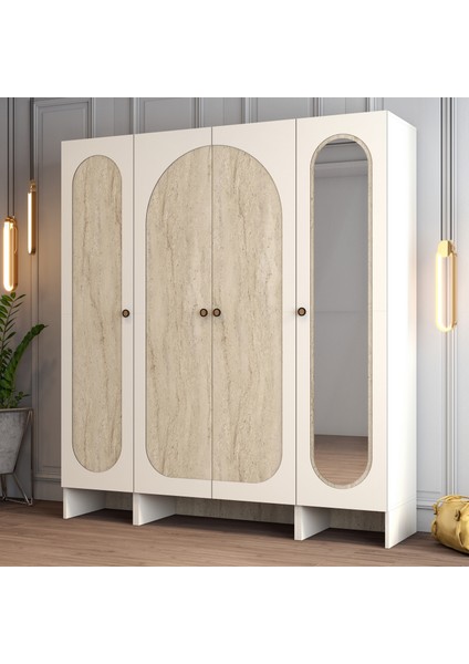 Münih 4 Kapaklı (413) Gardırop Krem / Traverten Mermer modelleri
