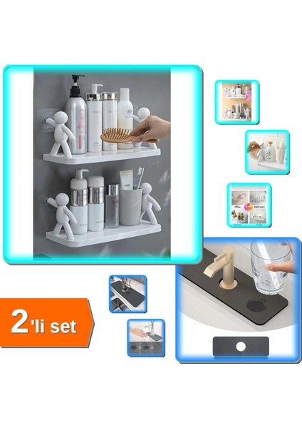 Iki Renkli Raf ve Su Emici Mat Seti, Mutfak ve Banyo Için Pratik Çözüm