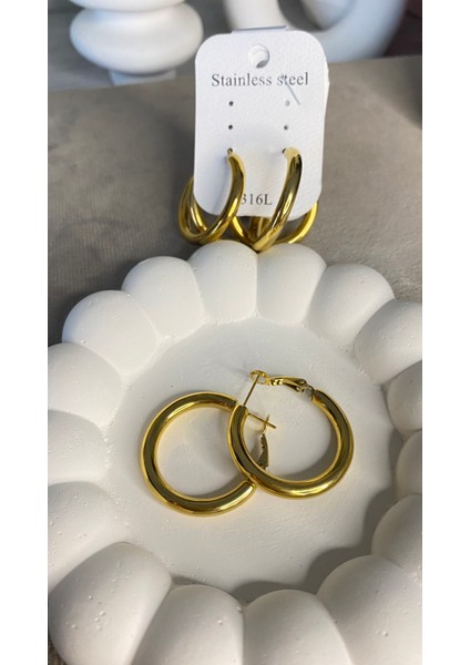 Halka Küpe Çelik Gold Kadın