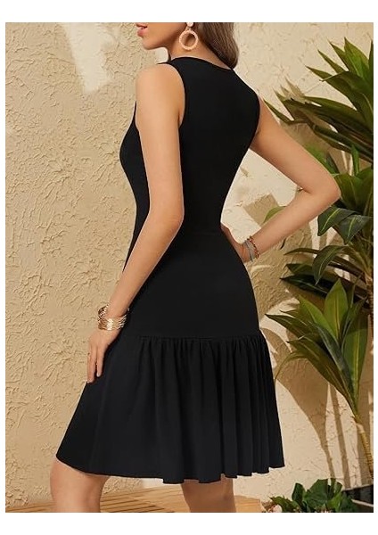 Meğdaix Kadın Askılı Kruvaze Yakalı Fırfırlı Janjan Krep Elbise modelleri