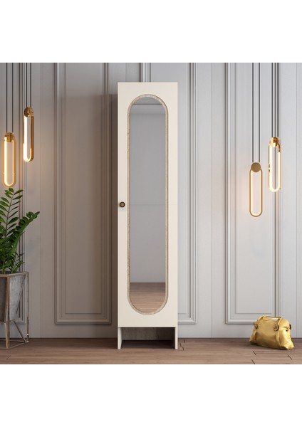 Münih 1 Kapaklı (3) Gardırop Krem / Traverten Mermer