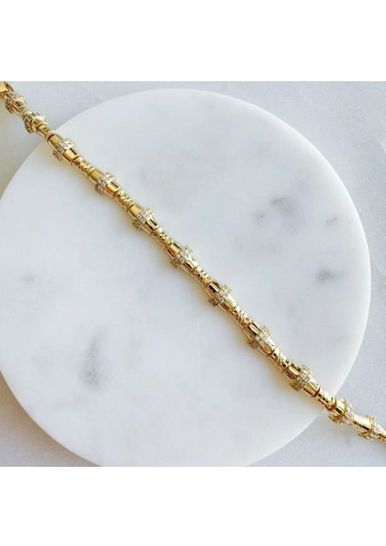 Zirkon Taşlı Gold Serenay Bileklik