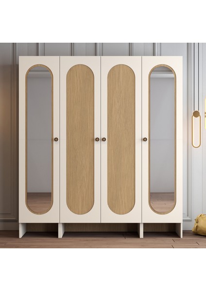 Münih 4 Kapaklı (323) Gardırop Krem / Gölge Çizgili Meşe