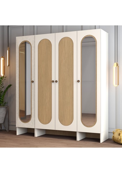Münih 4 Kapaklı (323) Gardırop Krem / Gölge Çizgili Meşe fiyatları